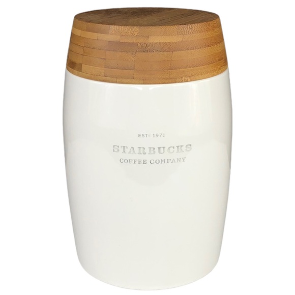 2009 Starbucks Coffee Company Ceramic Canister Crock w/ Bamboo Lid - Picture 1 of 6